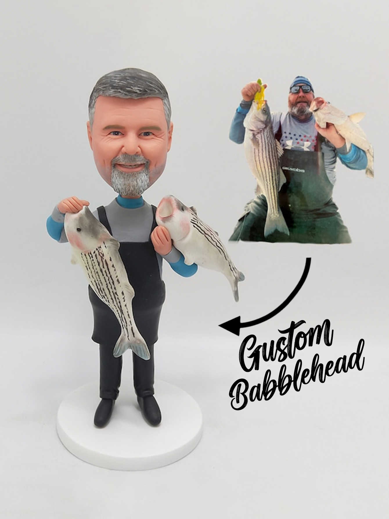 Personalized Fisherman Bobblehead, Exclusive Souvenir/Prize for Nature Enthusiasts